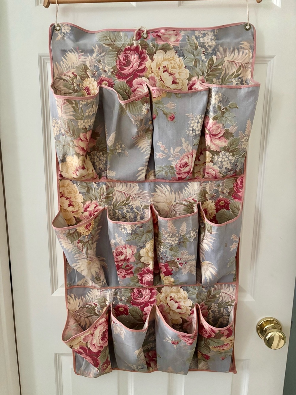 Vintage 30’s 40’s fabric shoe holder organizer Chinz barkcloth